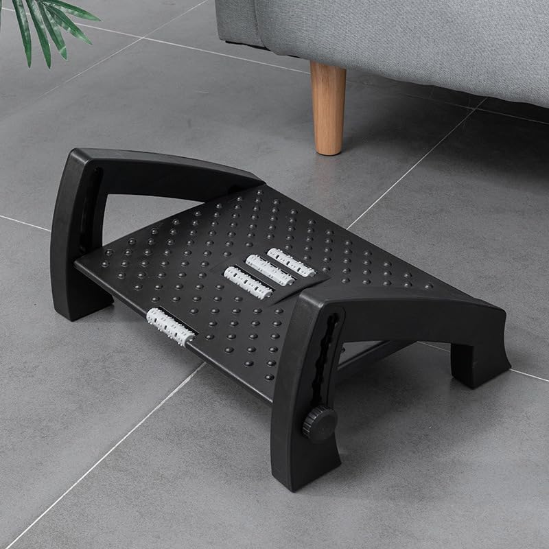 divinezon 6 Point Adjustable Underdesk Footrest with Foot Massager Roller 345 X 28 X 18 CM Black - Image 1