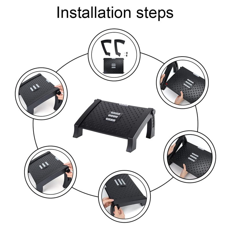divinezon 6 Point Adjustable Underdesk Footrest with Foot Massager Roller 345 X 28 X 18 CM Black - Image 3