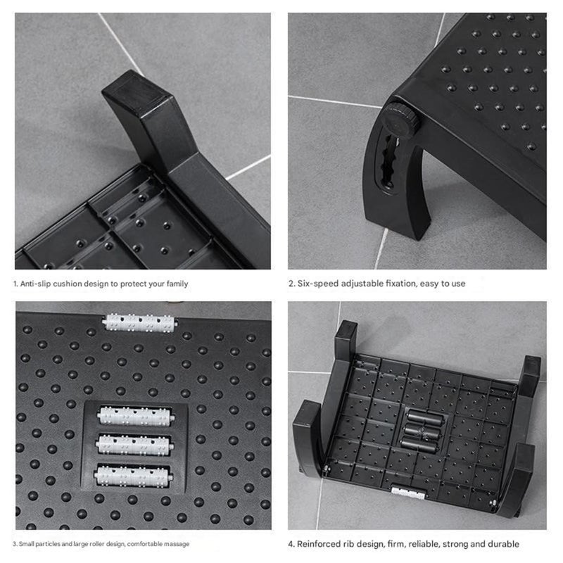 divinezon 6 Point Adjustable Underdesk Footrest with Foot Massager Roller 345 X 28 X 18 CM Black - Image 5