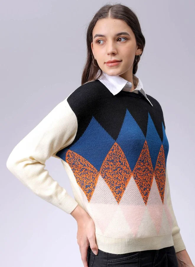 Freehand Women Relaxed Fit Argyle Turtle Neck Sweater