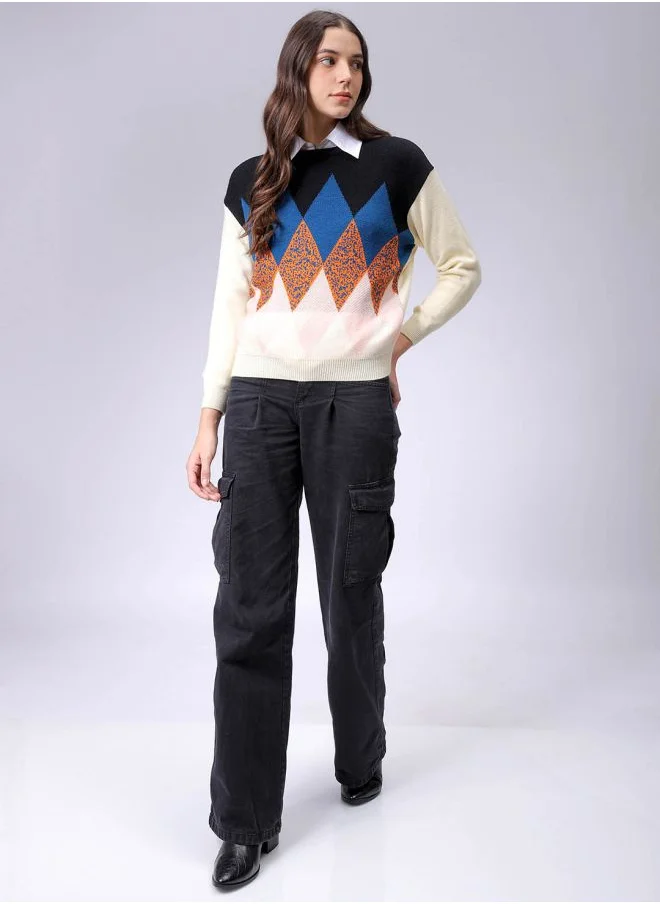 Freehand Women Relaxed Fit Argyle Turtle Neck Sweater