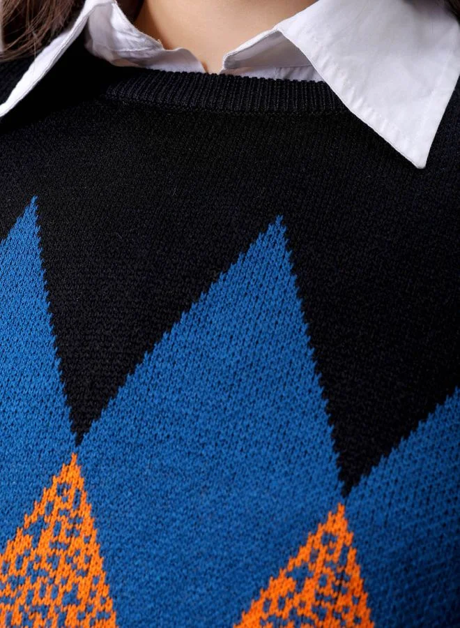 Freehand Women Relaxed Fit Argyle Turtle Neck Sweater