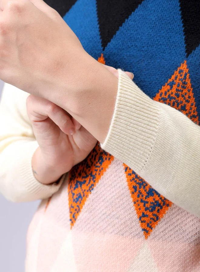 Freehand Women Relaxed Fit Argyle Turtle Neck Sweater
