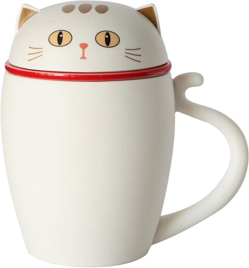 HEER Ceramic Teacup with Infuser and LidCute Cat Tea Mug with Filter for Steeping Loose Leaf Office Coffee Mug Gift for Cat Lover White - Image 1