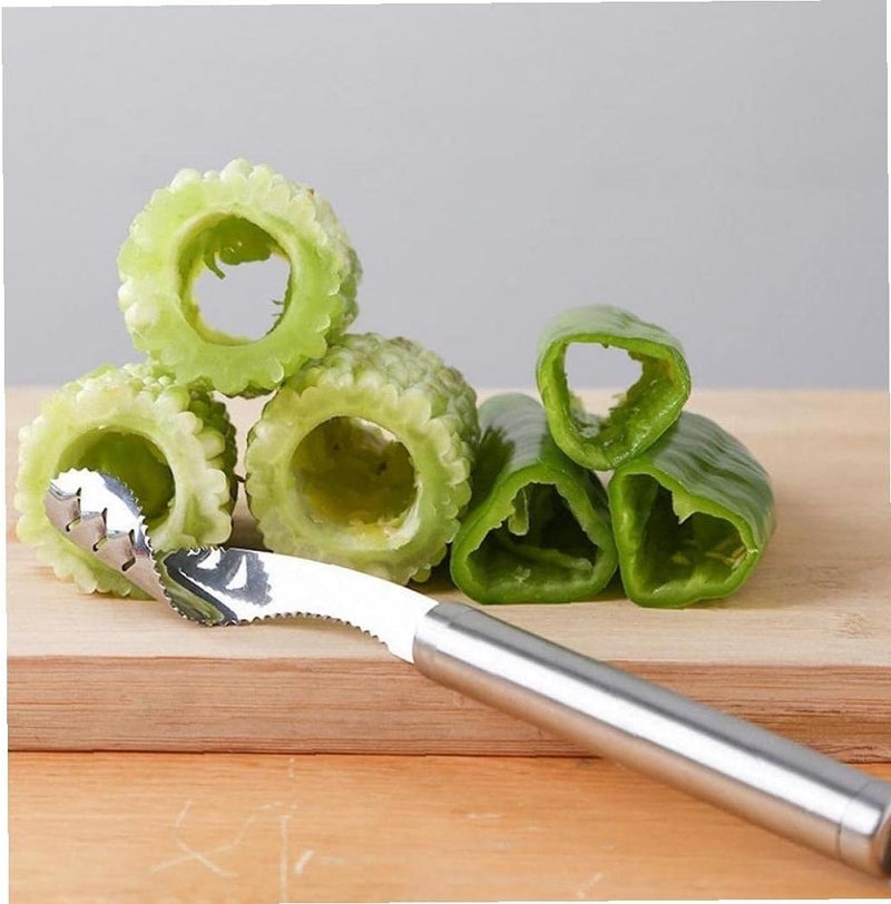 HomeAra Stainless Steel Serrated Seed Remover, Pepper Corer, Seed Remover,Chili Corer Remover, Pepper Seed Remover, Multifunctional Kitchen Seed Remover, Kitchen Tools (Pack of-2) - Image 5