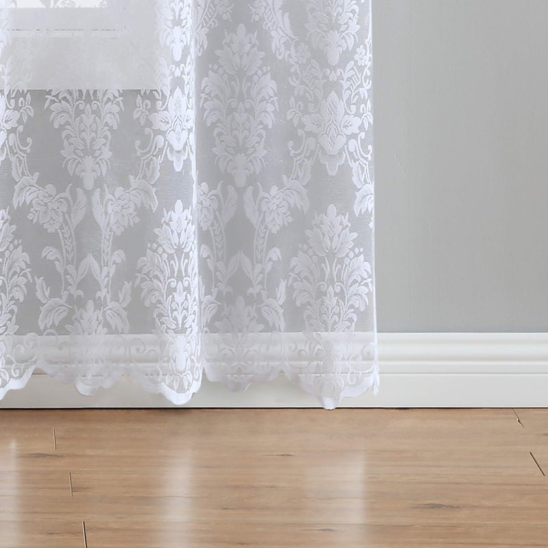 LinenZone Flowing Lace Curtains with Damask Pattern. Pair of Sheer Curtains for Windows for Privacy, Light Filtering & Beautiful DÃ©cor. Perfect for Living Room, or Kitchen (Fiona, 54 x 96 White) - Image 2