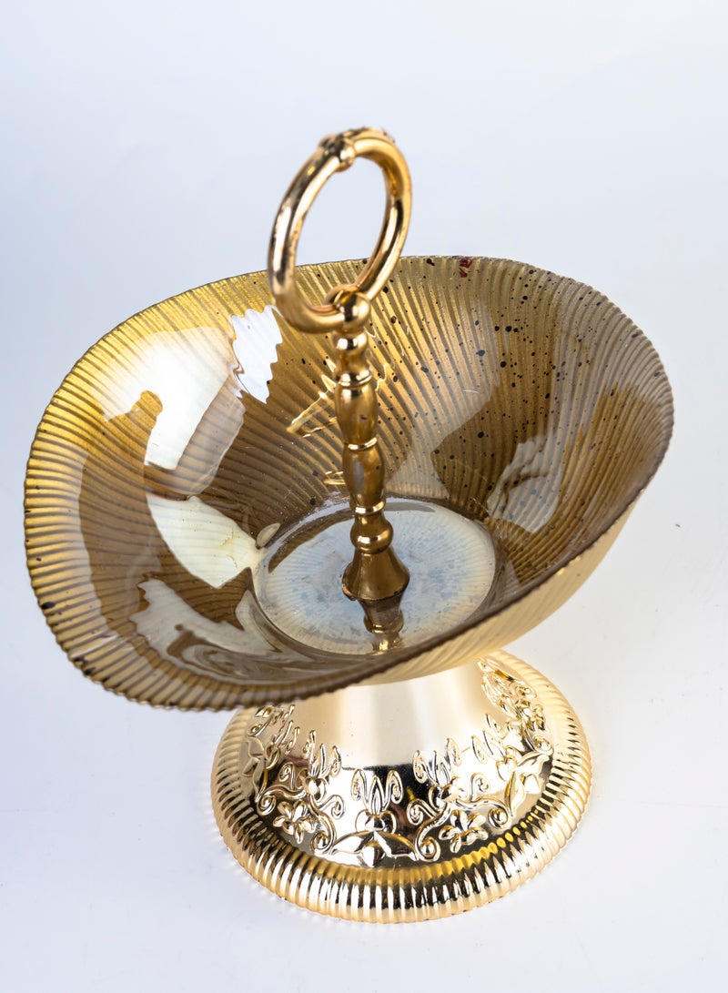 More Glassware 25Cm Meyra Candy Holder With Stand And Handle Red-Gold - Image 2