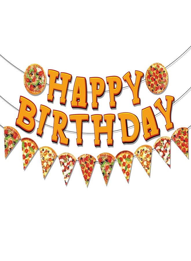 Lide Road Pizza Birthday Banner Pizza Photo Pennant Banner Pizzas Happy Birthday Banners Slice Bunting Banners for Pizzas Theme Party Decoration Baby Shower - Image 1