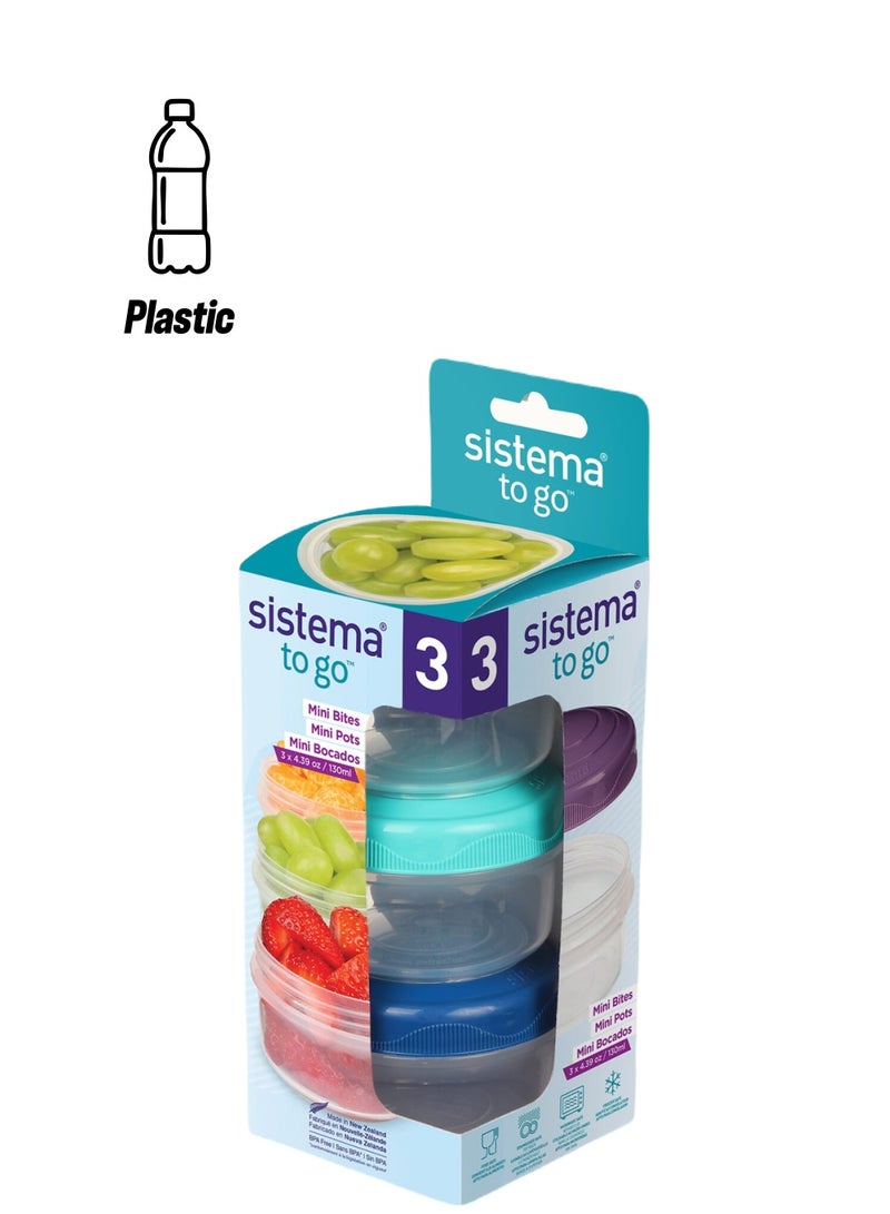 Sistema Mini Bites To Go: Fun & Leakproof Snack Containers (3 Pack, 130ml) Portable & BPA-Free , Made In New Zealand - Image 1