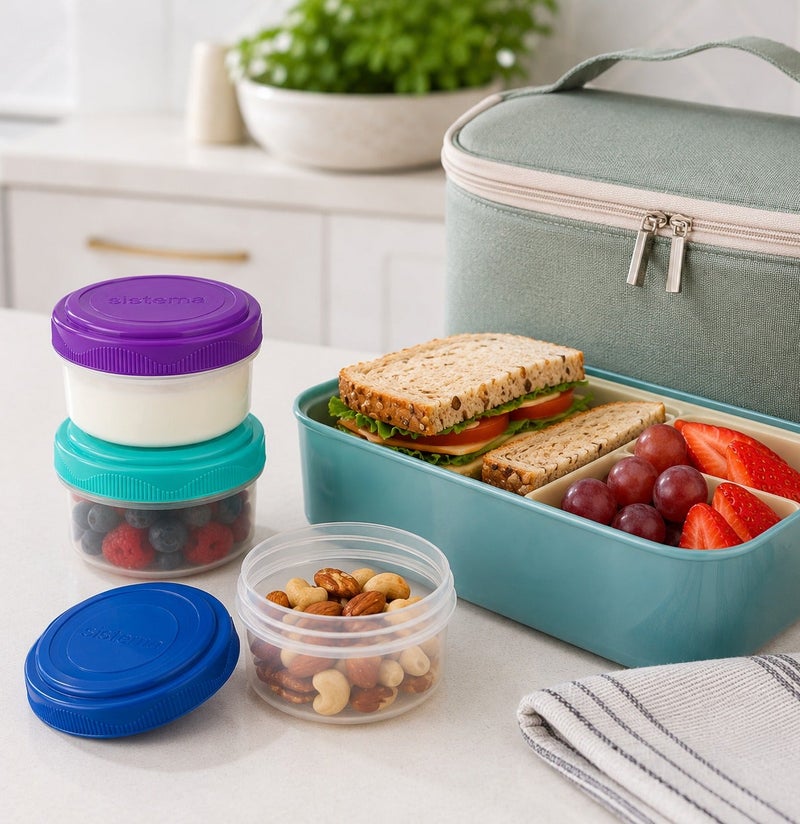 Sistema Mini Bites To Go 3 Pack 130ml – BPA Free Reusable Mini Food Storage Containers with Screw Lids, Stackable Snack Pots for Fruits, Nuts, Yogurt, Meal Prep & Lunch Boxes - Image 3