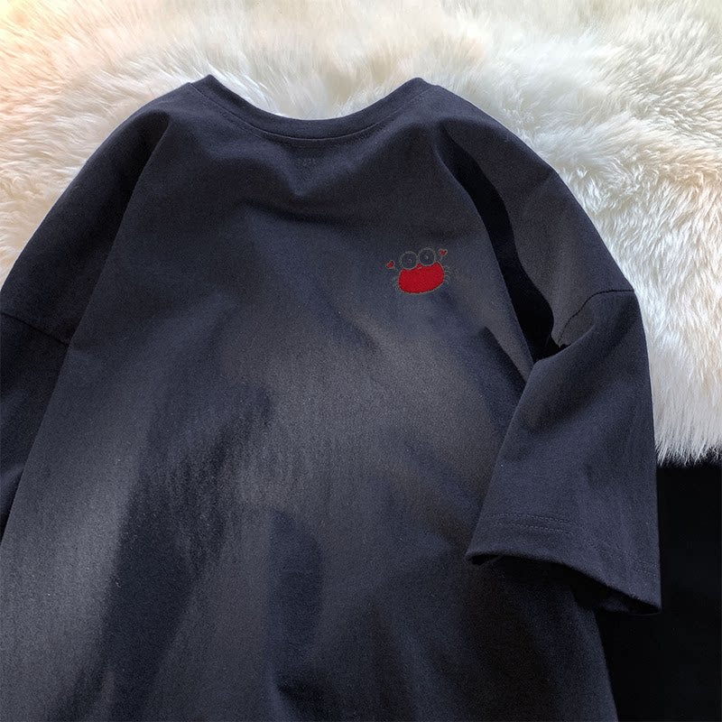 Embroidery heavyweight 100% pure cotton short-sleeved T-shirt men's summer fashion brand ins loose T-shirt crab embroidered T-shirt top - Image 2