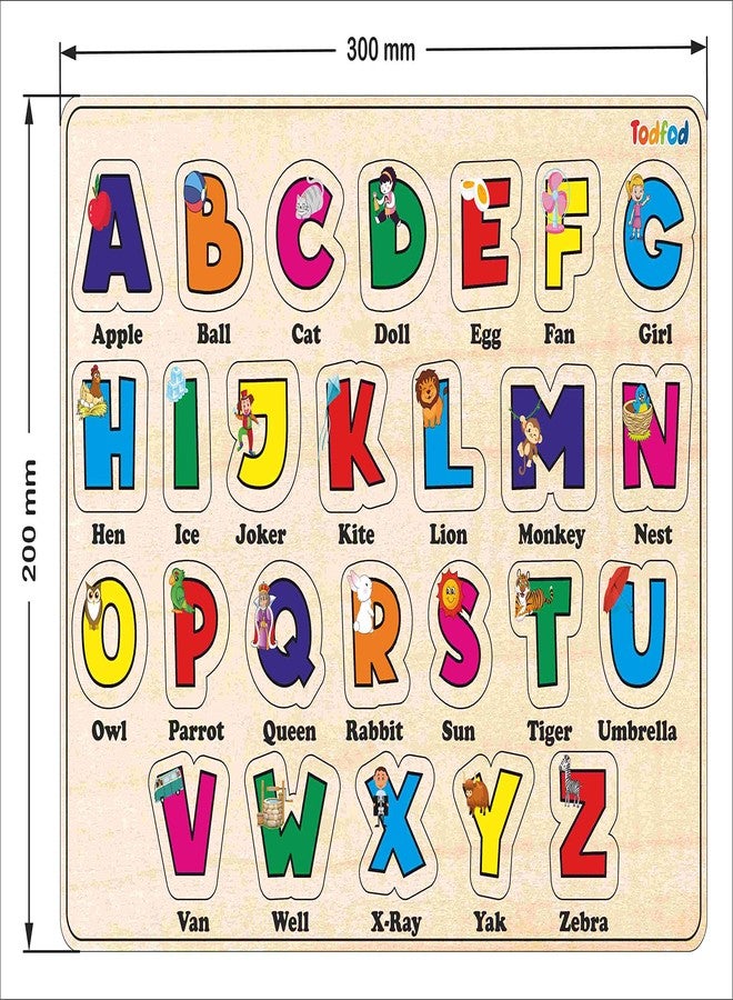 TodFod Wooden ABCD Alphabet Puzzle for Kids 2+ Years | A–Z Knob Learning Board with Pictures | Montessori Educational Toy for Toddlers, Brain Development Activity, BIS Certified India - Image 3