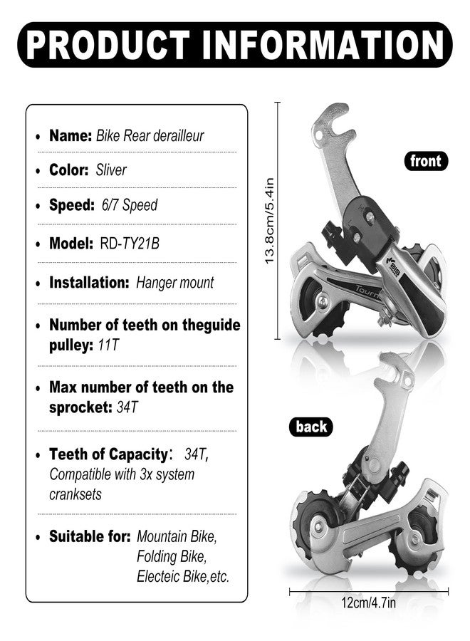 Relwears Bike Rear Derailleur RD-TY21B 6/7 Speed Derailleur Hanger Mount for Mountain Bike Commuter Bike Cruiser - Image 2