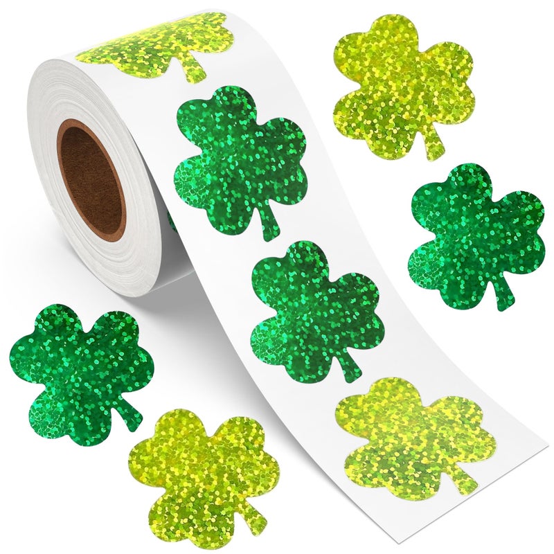 Lxzyu St Patricks Day Stickers, Shamrock Stickers Roll, Holographic Sparkly St. Patrick's Day Saint Patricks Day's Lucky Clover Self-Adhesive Laser Seal Labels Decor For Irish Party Envelope Cards Gift Bags - Image 1