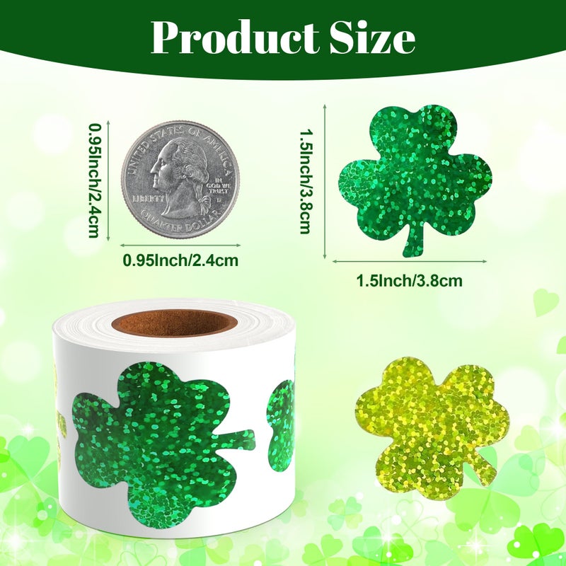 Lxzyu St Patricks Day Stickers, Shamrock Stickers Roll, Holographic Sparkly St. Patrick's Day Saint Patricks Day's Lucky Clover Self-Adhesive Laser Seal Labels Decor For Irish Party Envelope Cards Gift Bags - Image 4