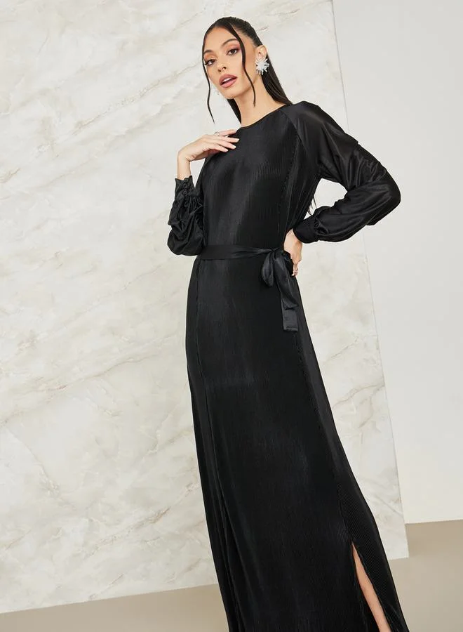 ستايلي Plisse A-Line Maxi Dress with Side Slit