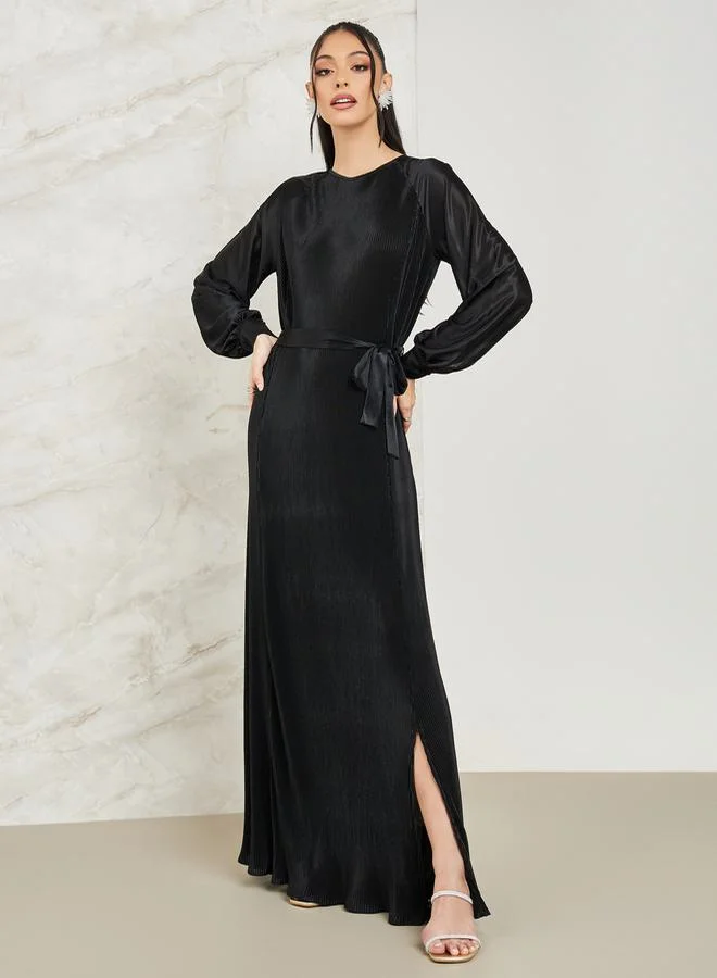 ستايلي Plisse A-Line Maxi Dress with Side Slit