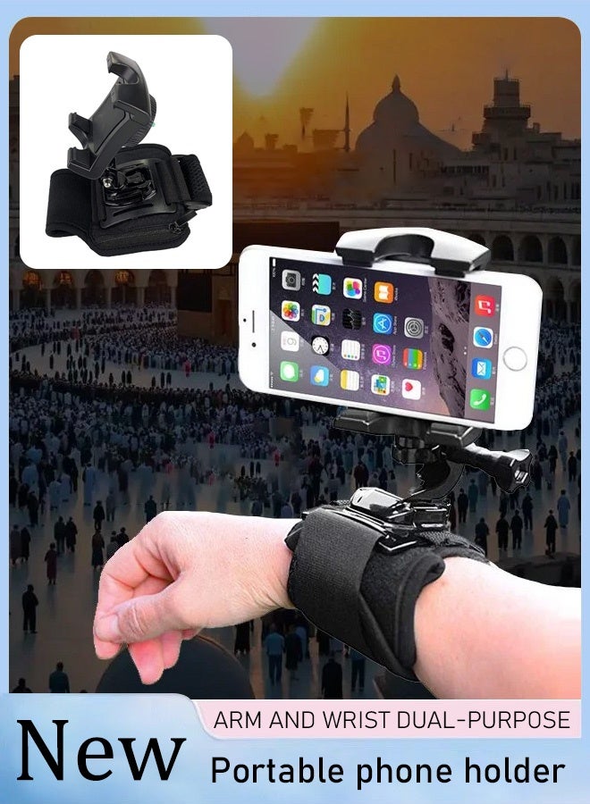 Multifunctional universal mobile phone holder black, portable metal mobile phone holder, adjustable mobile phone holder, 360-degree universal mobile phone holder, stable alloy mobile phone holder, retractable mini selfie stick/black, wrist strap, 360-degree rotating sports wristband mobile phone holder, live video shooting wristband mobile phone holder - Image 1