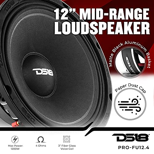 DS18 PRO-FU12.4 12" Mid-Range Loudspeaker, 1200 Watts, 600 RMS, 4 Ohms - Powerful Car Audio Mid-Range Speaker (1 Speaker) - Image 2