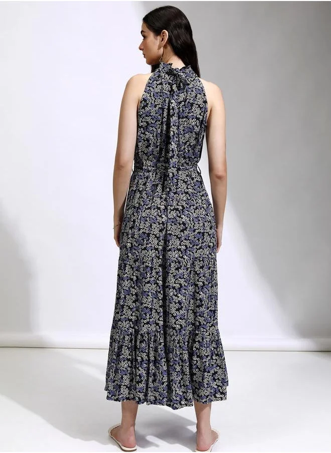 Tokyo Talkies Tokyo Talkies All-Over Floral Print Halter Neck A-Line Maxi Dress