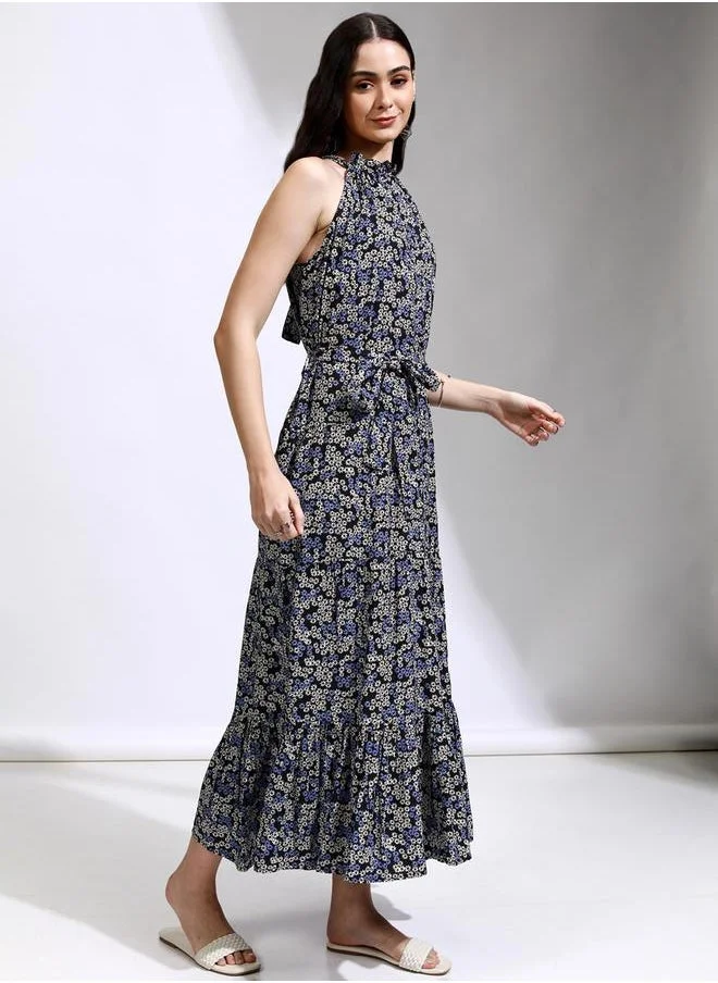 Tokyo Talkies Tokyo Talkies All-Over Floral Print Halter Neck A-Line Maxi Dress