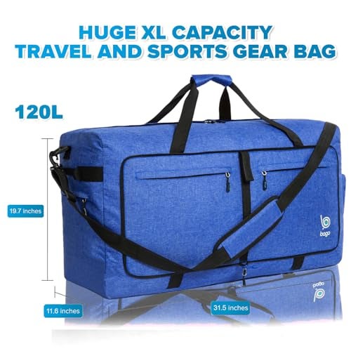 Bago Large Foldable Duffel Bags for Traveling Women & Men - 120L Packable Duffle Bag for Travel with Shoe Compartment - Water Repellant, Heavy Duty, Lightweight Folding & Collapsible (SnowDepBlue) - Image 5