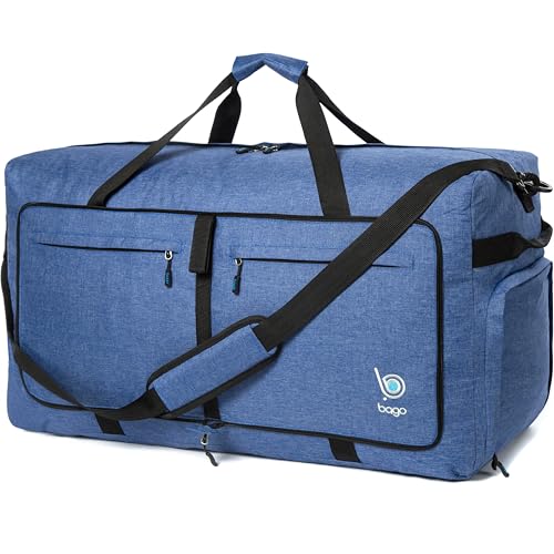Bago Large Foldable Duffel Bags for Traveling Women & Men - 120L Packable Duffle Bag for Travel with Shoe Compartment - Water Repellant, Heavy Duty, Lightweight Folding & Collapsible (SnowDepBlue) - Image 1