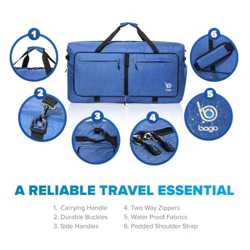 Bago Large Foldable Duffel Bags for Traveling Women & Men - 120L Packable Duffle Bag for Travel with Shoe Compartment - Water Repellant, Heavy Duty, Lightweight Folding & Collapsible (SnowDepBlue) - Image 3
