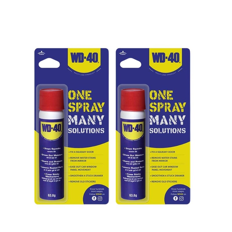 WD40 Pidilite Multipurpose Spray for Home Improvement, Frees jammed locks & Rust Parts,Adhesive remover,Grill & stove Cleaning,Protectant Agent -Multi use for Home,Work & DIY Purpose, 63.8g,Pack of 2 - Image 1