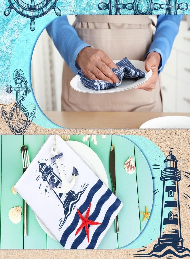 Bencailor 6 Pcs Sea Theme Kitchen Towels Set Beach Ocean Animal Hand Dish Towels Absorbent Soft Nautical Dishcloths for Spring Summer Kitchen Decoration(Navy Blue,Marine) - Image 2