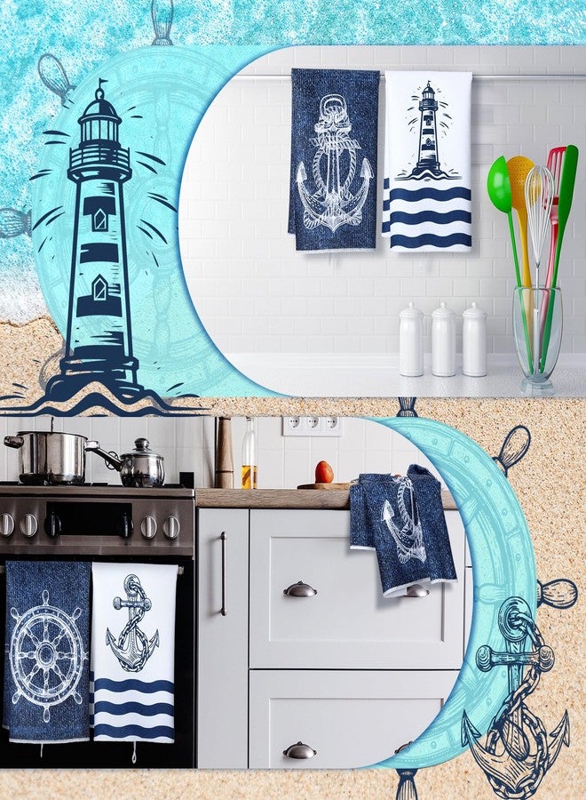 Bencailor 6 Pcs Sea Theme Kitchen Towels Set Beach Ocean Animal Hand Dish Towels Absorbent Soft Nautical Dishcloths for Spring Summer Kitchen Decoration(Navy Blue,Marine) - Image 4
