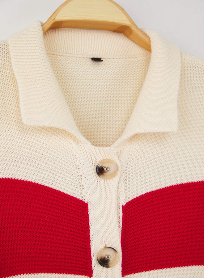 trendyol Teen Stone Striped Polo Neck Knitwear Cardigan - Image 5