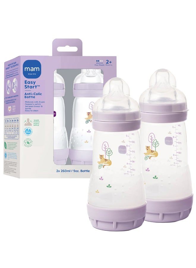 MAM Easy Start Matte Anti-Colic Baby Bottles, 9 oz (2 Count), Medium Flow, Baby Girl,2 Count (Pack of 1) - Image 1