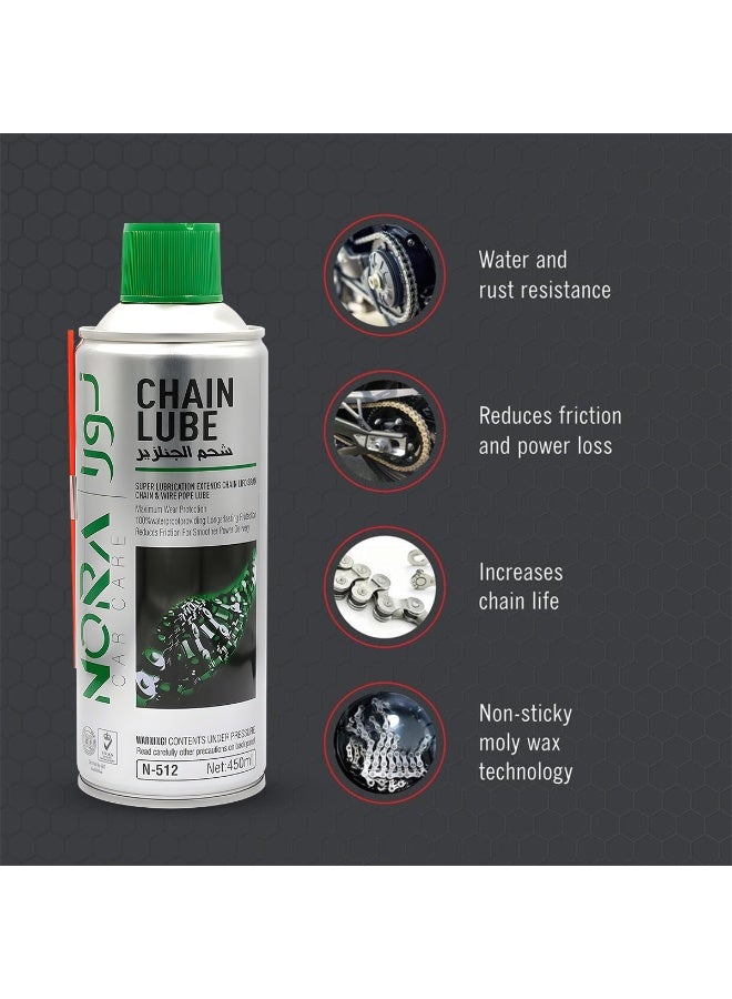 Nora Chain Lube Spray 450ml Waterproof Lubricant for Bike Motorcycle Chain Anti Rust Smooth Performance Long Lasting Protection N-512 - Image 4