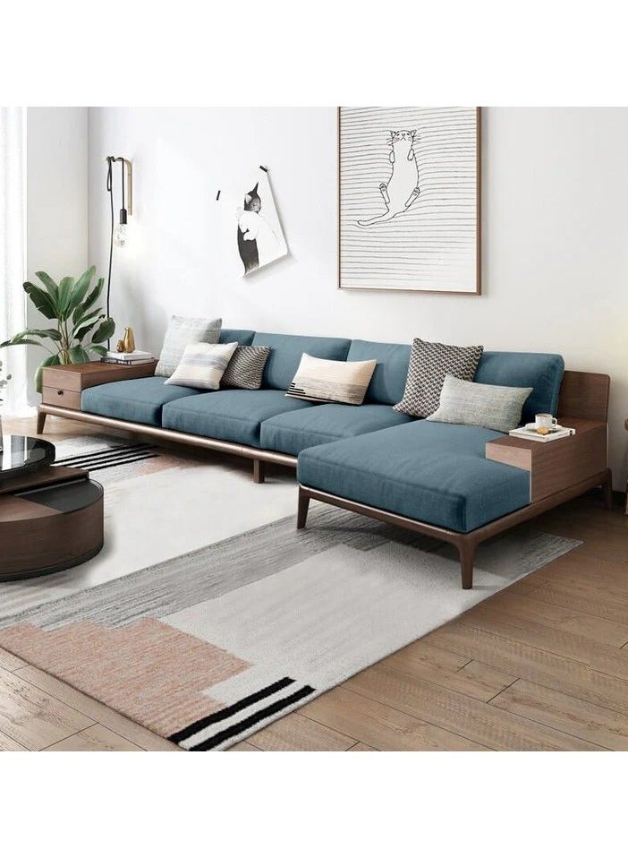 مردود السعودية طقم كنبة زاوية رُكنة بمساحة تخزين مع كرسي مفرد خشب طبيعي مع قماش كتان - أزرق بترولي - MS_CSet_00010 - Image 2