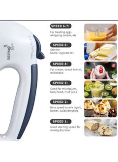Generic 7-Speed Hand Mixer 260W, BW-133 White, Electric Mixer Professional Handheld Food Collection Hand Mixer For Baking - 7 Speed Function Includes Stainless Steel Beaters & Dough Hooks & Wire Rods, 7 Speed Stainless Steel Whisk Automatic Electric Egg Beater,  - Image 4