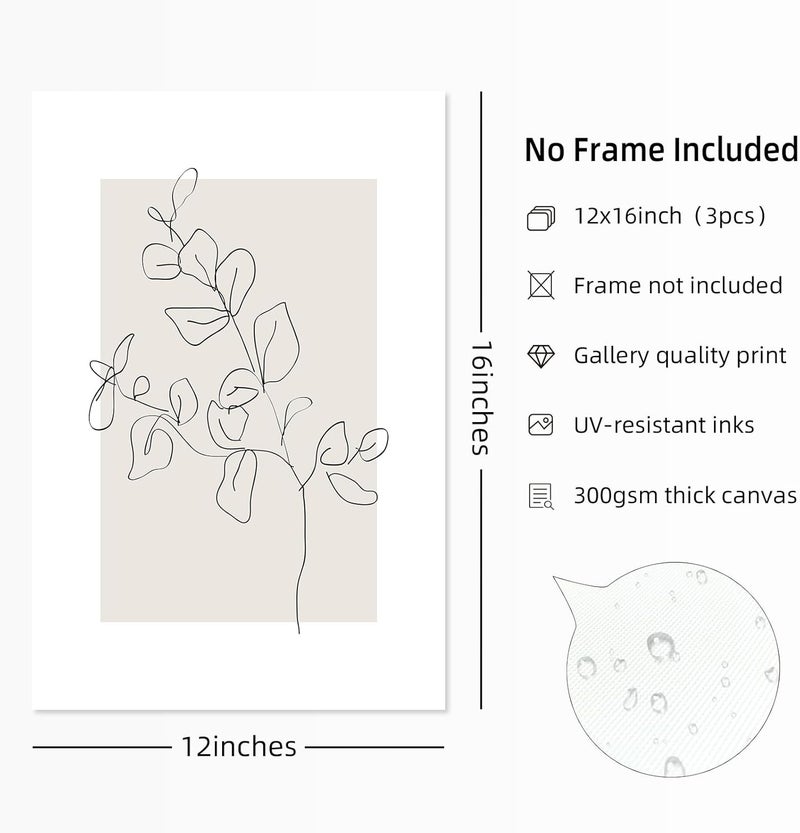 Youillne Neutral Botanical Prints Wall Art Flower Minimalist Canvas Wall Decor Vintage Line Wall Art Floral Plant Painting Pictures Beige Boho Artwork Farmhouse Poster for Bedroom 12x16 Inch Unframed Set of 3 - Image 2