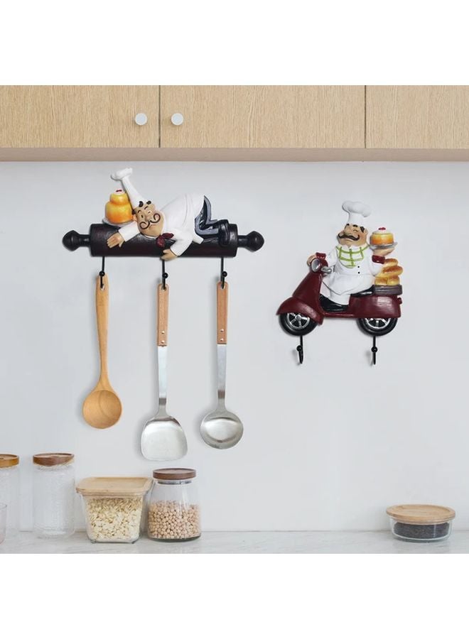 Chef Wall Hook Riding Red Motorcycle Kitchen Utensil Holder Durable Plastic Decor - Image 3
