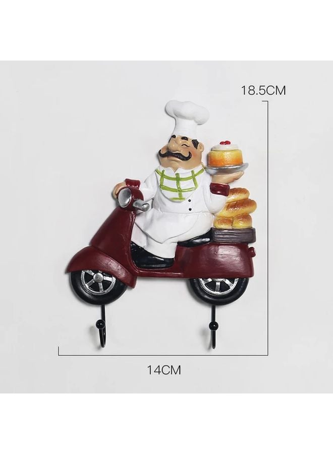 Chef Wall Hook Riding Red Motorcycle Kitchen Utensil Holder Durable Plastic Decor - Image 1