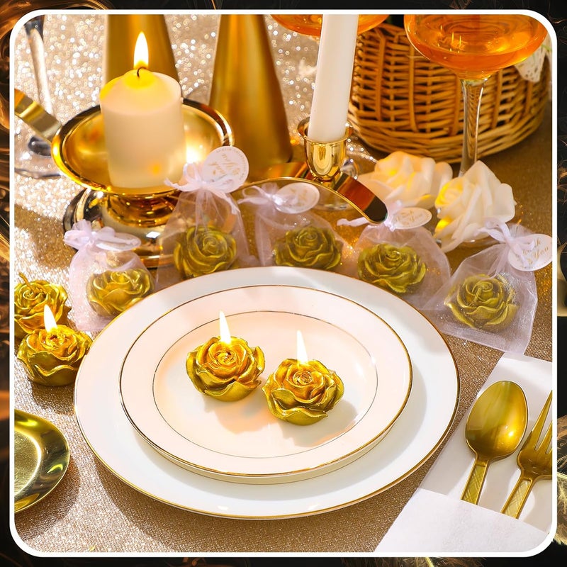 Treela 24 Set Flower Candles Wedding Favor for Guests Mini Gold Rose Shaped Tealight Candles for Return Gift Wedding Birthday Bridal Shower Housewarming Party - Image 2