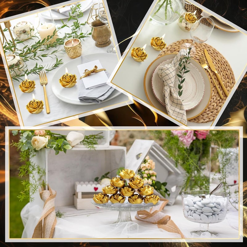 Treela 24 Set Flower Candles Wedding Favor for Guests Mini Gold Rose Shaped Tealight Candles for Return Gift Wedding Birthday Bridal Shower Housewarming Party - Image 4