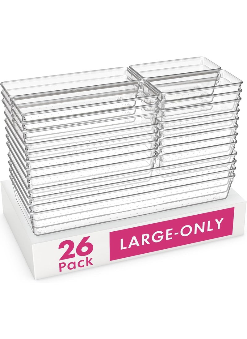 Generic 26 Pack Large Clear Plastic Drawer Organizer Bins -5 Size Heavy Duty Acrylic Kitchen Drawer Organizers and Storage for Utensils -Bathroom Drawer Organizer Trays for Makeup Office Organization  - Image 1