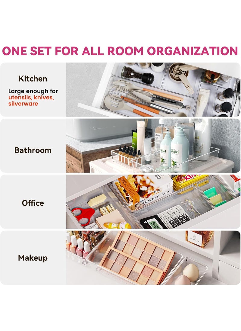 Generic 26 Pack Large Clear Plastic Drawer Organizer Bins -5 Size Heavy Duty Acrylic Kitchen Drawer Organizers and Storage for Utensils -Bathroom Drawer Organizer Trays for Makeup Office Organization  - Image 4