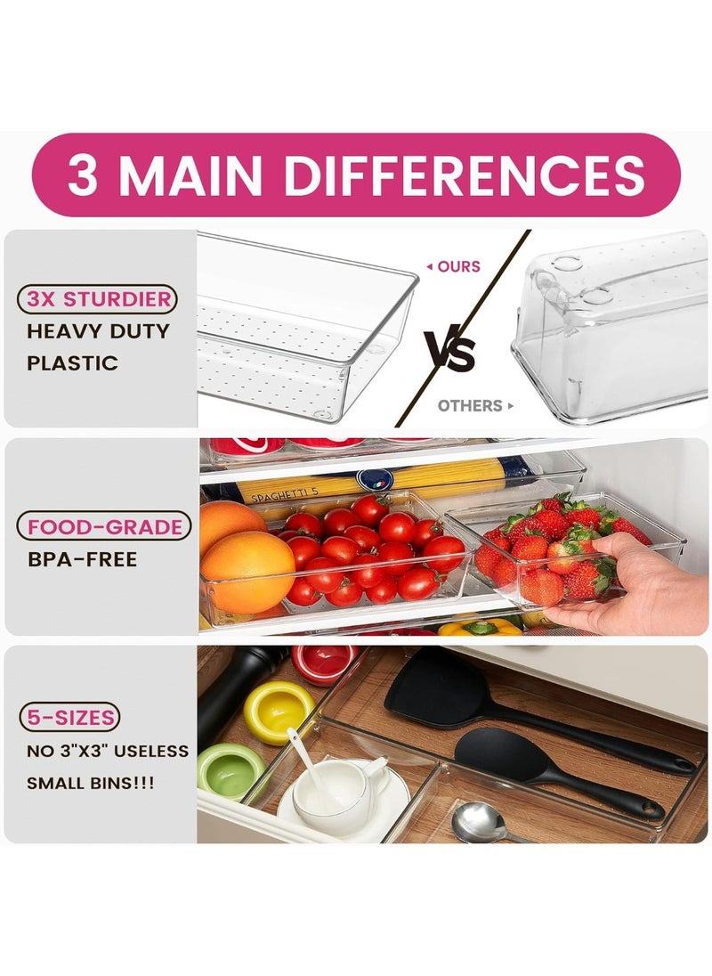 Generic 26 Pack Large Clear Plastic Drawer Organizer Bins -5 Size Heavy Duty Acrylic Kitchen Drawer Organizers and Storage for Utensils -Bathroom Drawer Organizer Trays for Makeup Office Organization  - Image 5