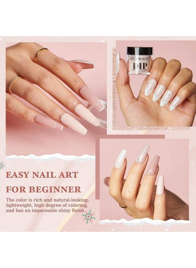 AZUREBEAUTY - Dip Powder Nail Kit Starter All Season Nude Skin Glitter 4 Colors Dipping Powder Liquid Set Recycling Tray With Base & Top Coat Activator For French Nail Art Manicure Salon Diy At Home. - Image 1