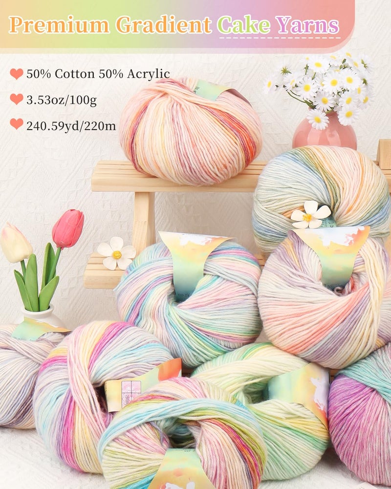 Coopay Yarn for Crocheting Knitting, Gradient Cake Yarns, 2 Ã— 3.53oz - 240yds - 50% Cotton 50% Acrylic Ombre Yarns, Gradient Crochet Yarn for Blankets, Shawls, Scarves (114 Glittering) - Image 3