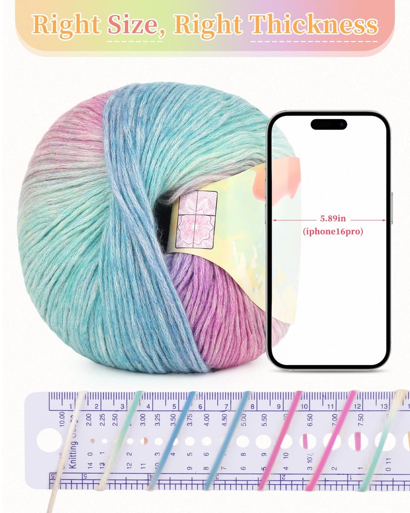 Coopay Yarn for Crocheting Knitting, Gradient Cake Yarns, 2 Ã— 3.53oz - 240yds - 50% Cotton 50% Acrylic Ombre Yarns, Gradient Crochet Yarn for Blankets, Shawls, Scarves (114 Glittering) - Image 2