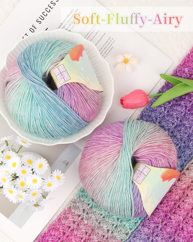 Coopay Yarn for Crocheting Knitting, Gradient Cake Yarns, 2 Ã— 3.53oz - 240yds - 50% Cotton 50% Acrylic Ombre Yarns, Gradient Crochet Yarn for Blankets, Shawls, Scarves (114 Glittering) - Image 5