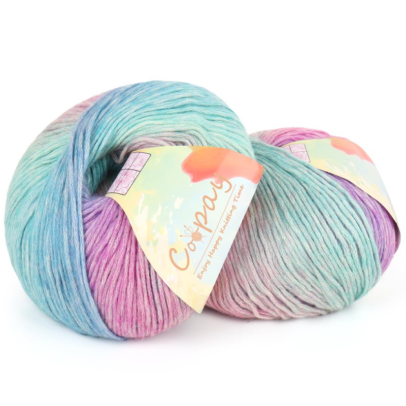 Coopay Yarn for Crocheting Knitting, Gradient Cake Yarns, 2 Ã— 3.53oz - 240yds - 50% Cotton 50% Acrylic Ombre Yarns, Gradient Crochet Yarn for Blankets, Shawls, Scarves (114 Glittering) - Image 1