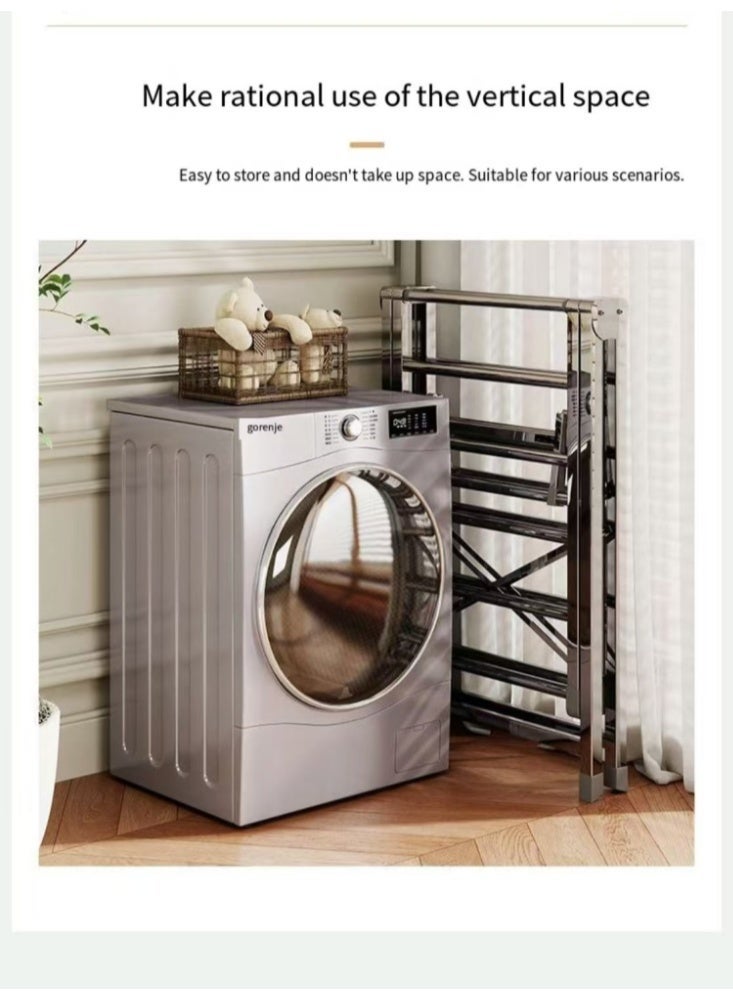 رف جفاف الملابس، رف جفاف ملابس من الفولاذ المقاوم للصدأ قابل للطي مع أجنحة قابلة للتعديل في الارتفاع، رف الملابس مع رف الأحذية، 132 رطلًا، استخدام داخلي وخارجي - Image 5